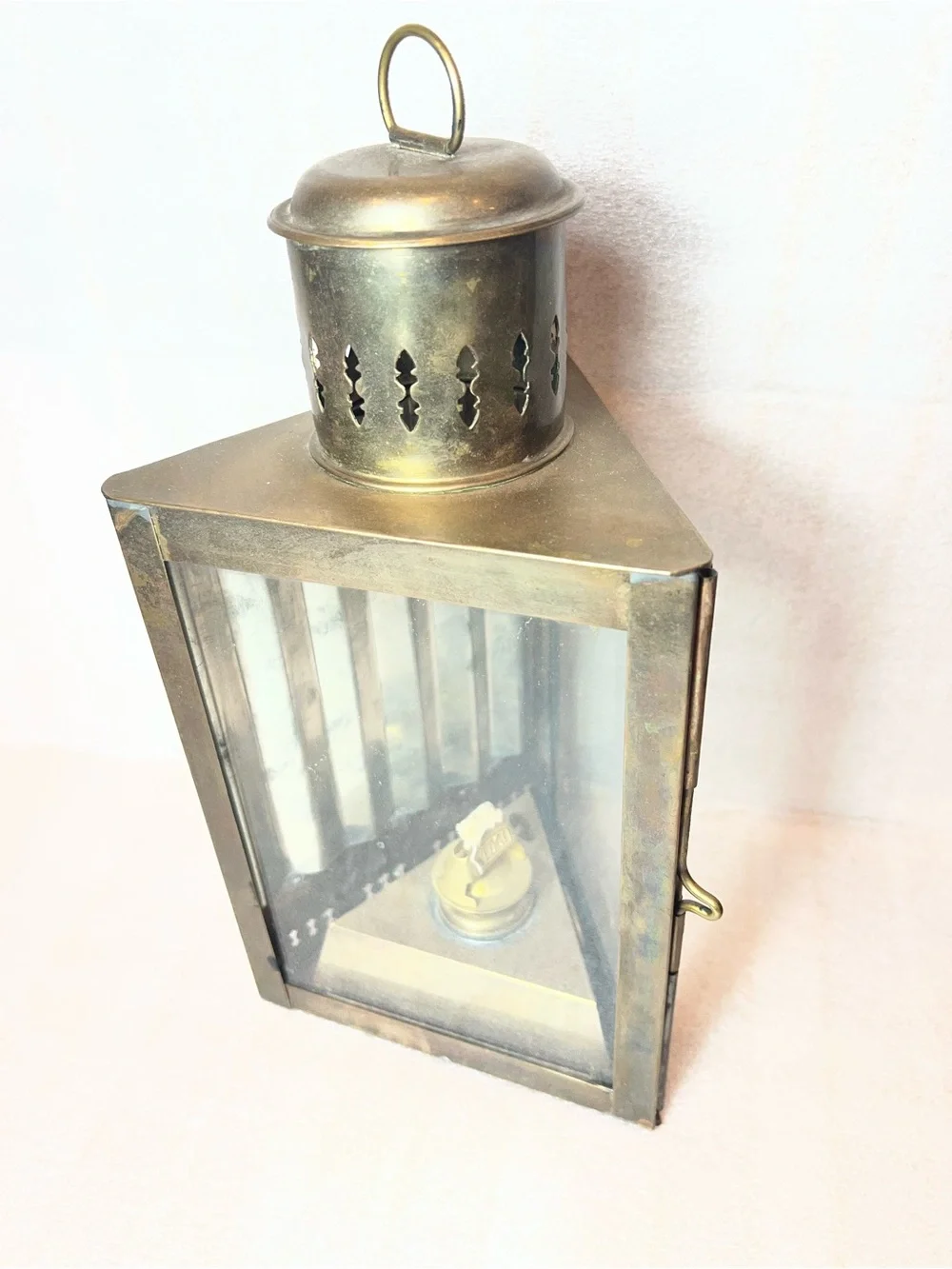 Vintage Brass Wedge Ships Lantern Made in Brittany